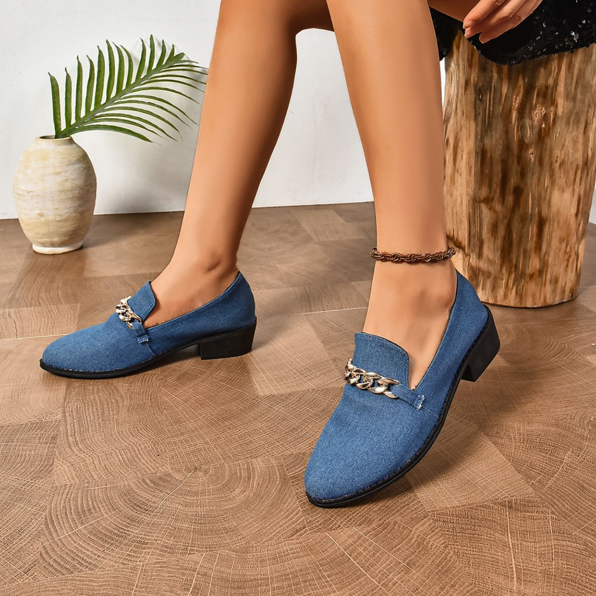 Point Toe Block Heel Loafers