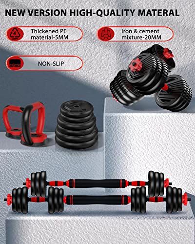 UNNMIIY Adjustable Dumbbells, 10/20/30/45/70/90lbs Free Weight Set with Connector, 4 in1 Dumbbells Set Used as Barbell, Kettlebells, Push up Stand, Fitness Exercises for Home Gym Suitable Men/Women