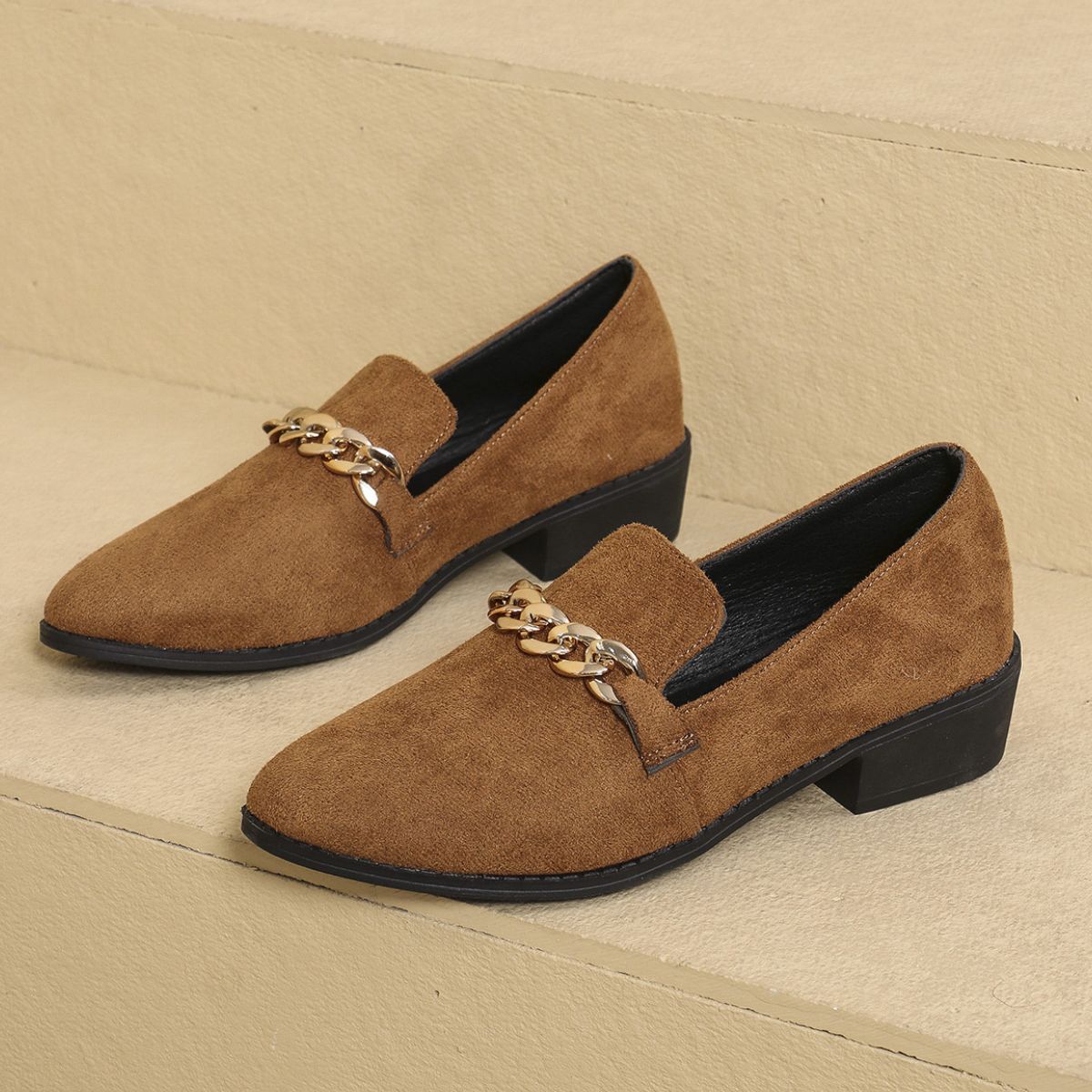 Point Toe Block Heel Loafers