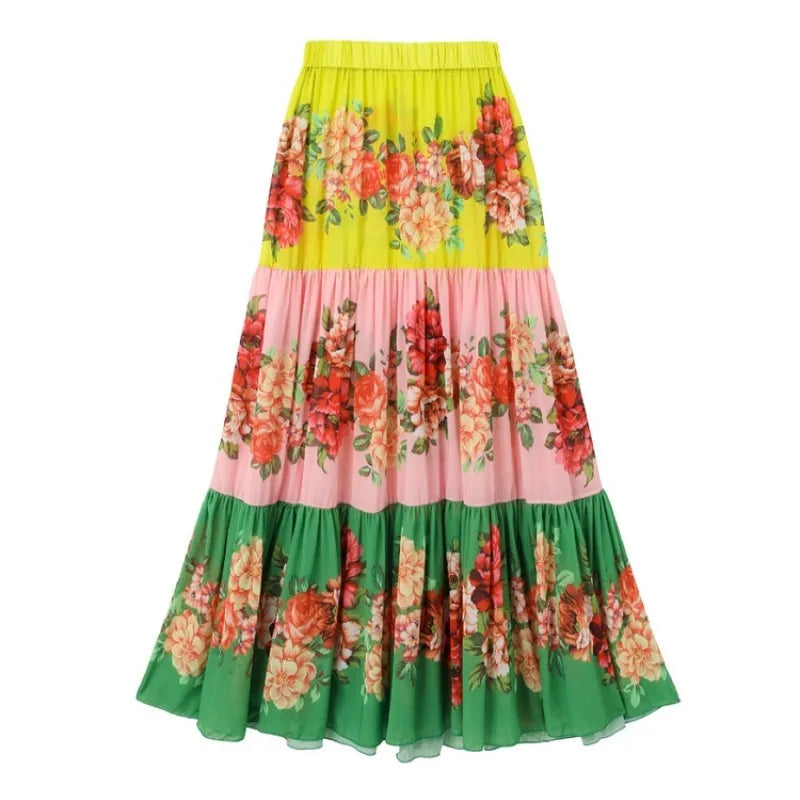 One Piece Bathing Suit for Women with Bikini Maxi Wrap Skirt 2Pcs Floral Print Swimsuit High Waist Tummy Control Beach Suits