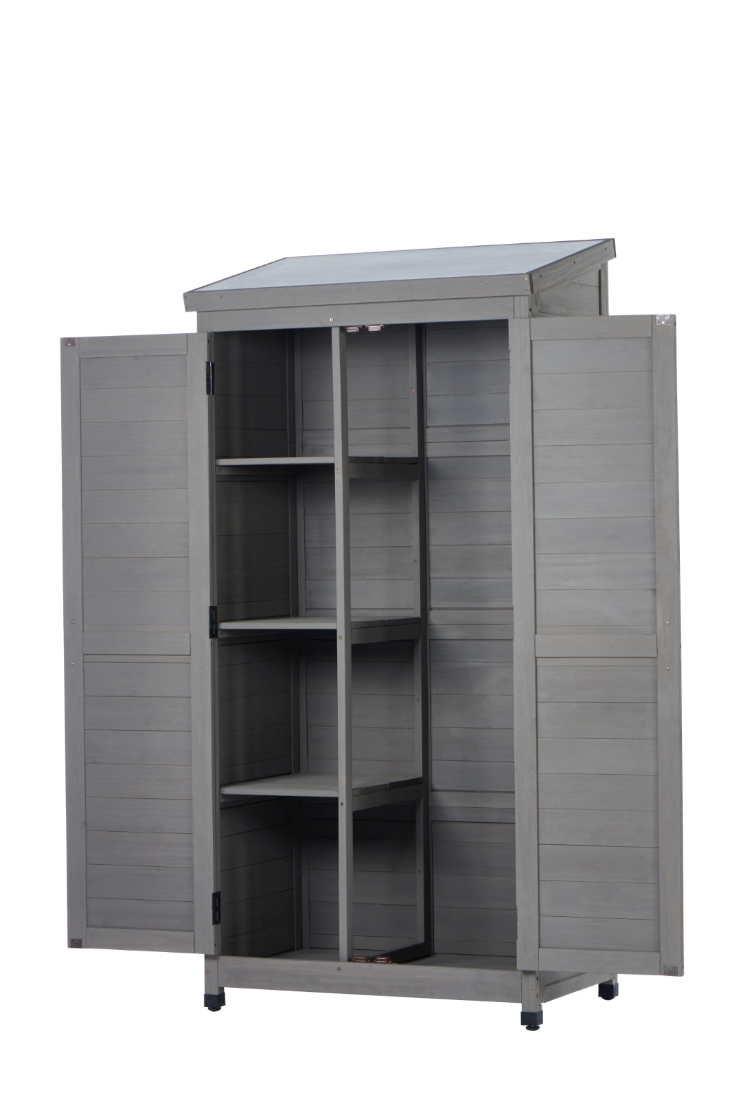 Outdoor Storage Cabinet With Metal Top, 68Tall Garden Shed For Yard