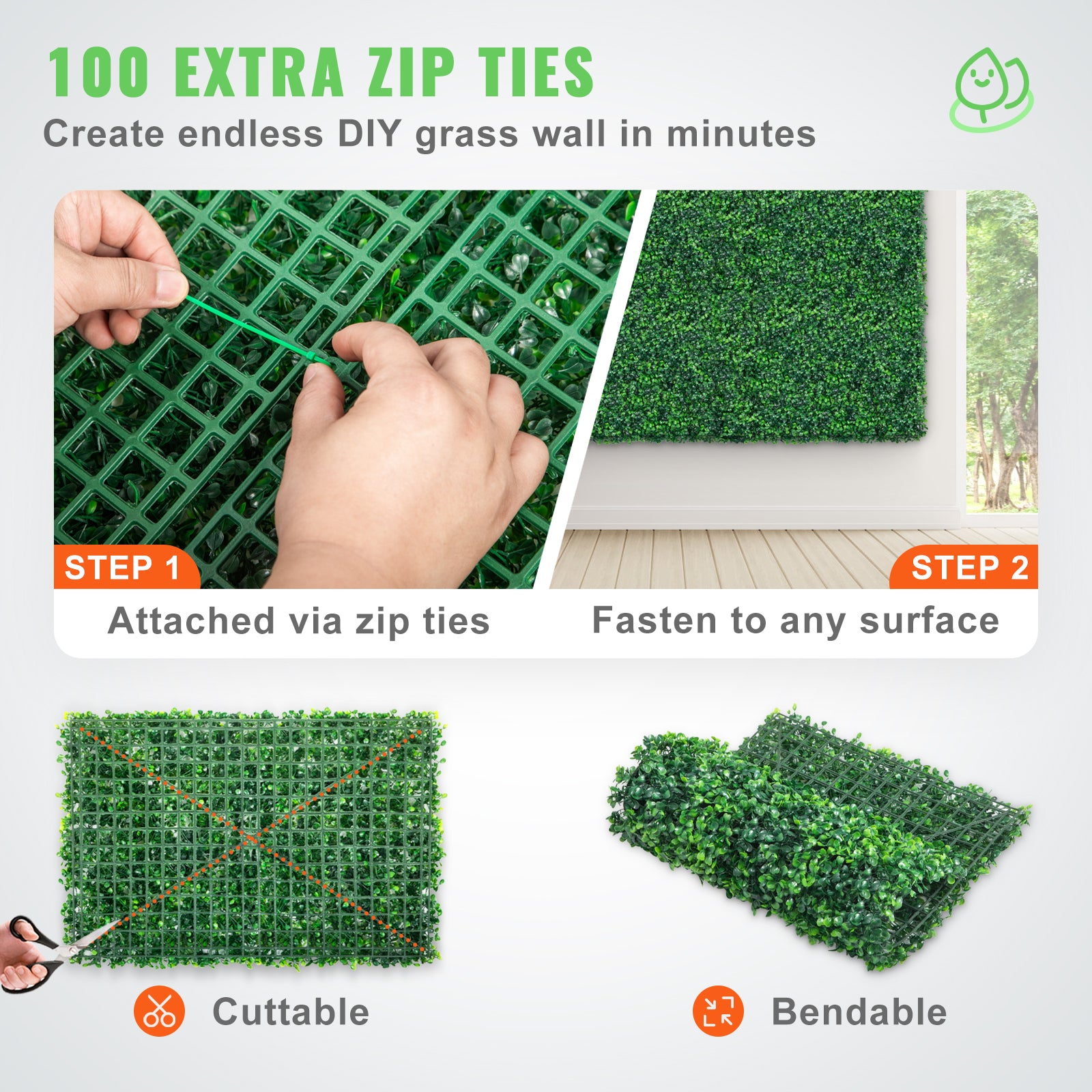 Artificial grass wall panels for indoor and outdoor green decor