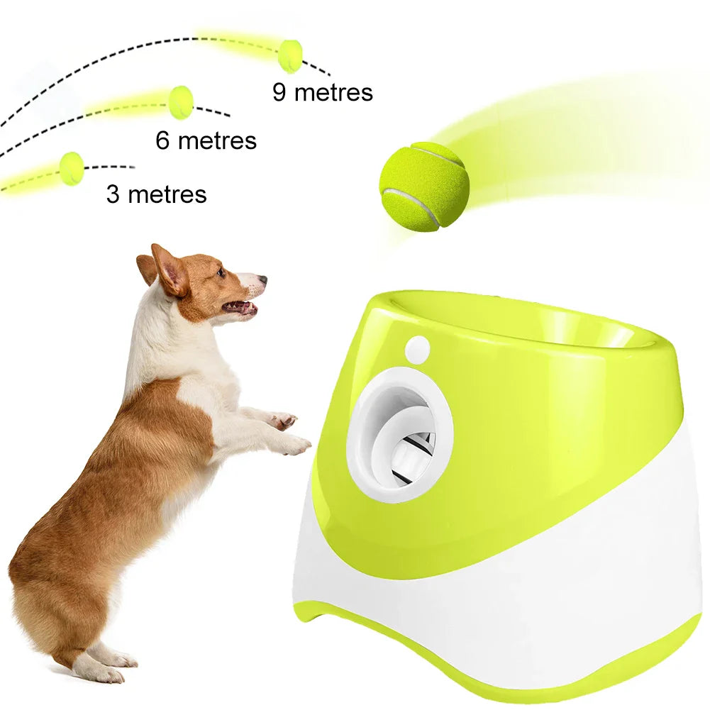 Automatic dog ball launcher for interactive indoor and outdoor fetch