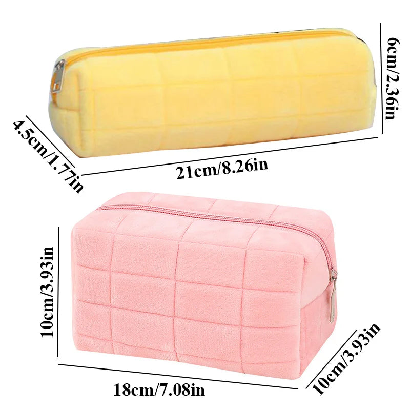 Cut Fur Makeup Bag for Women Travel Cosmetic Bag Solid Color Zipper Large Make Up Toiletry Bag Washing Beauty Case Necessaries