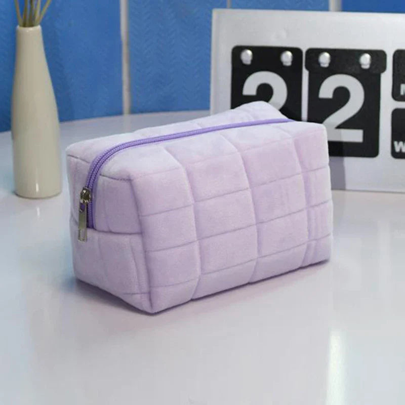 Cut Fur Makeup Bag for Women Travel Cosmetic Bag Solid Color Zipper Large Make Up Toiletry Bag Washing Beauty Case Necessaries