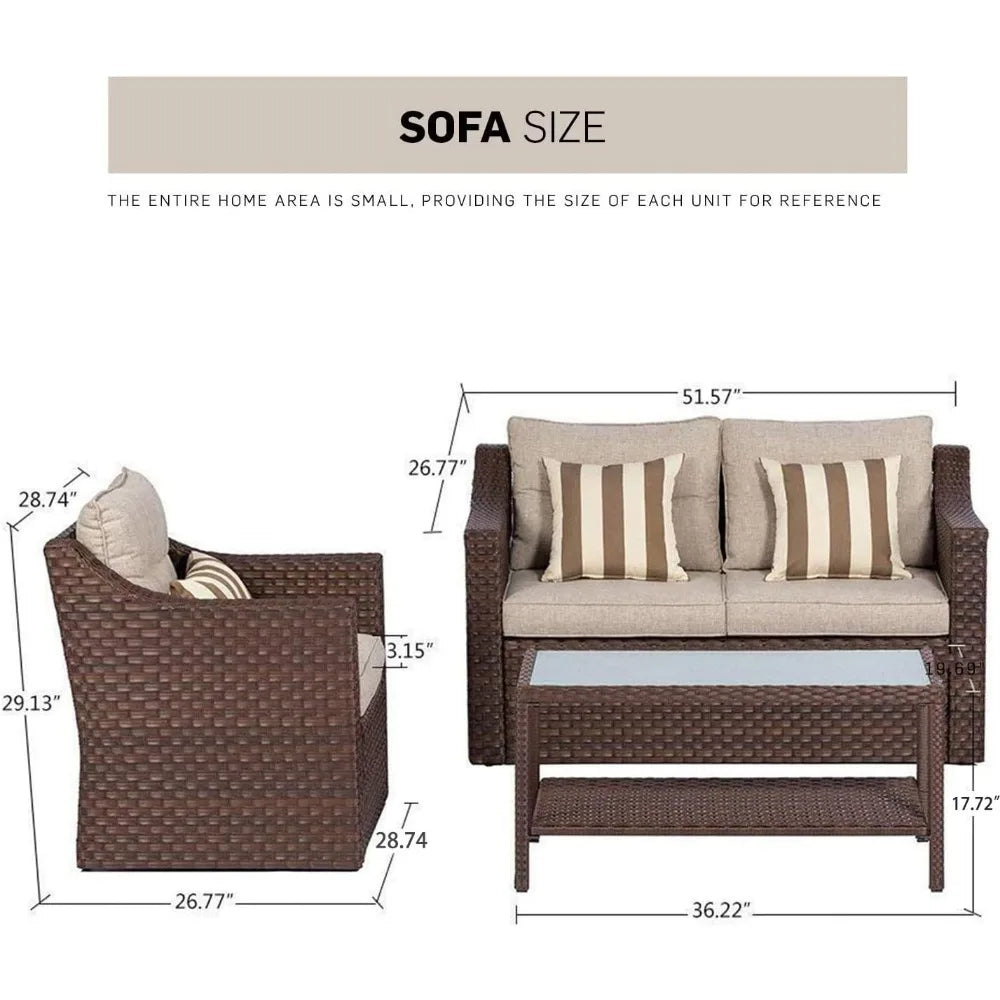 Elegant 7 piece outdoor patio furniture set with rattan wicker and cushions