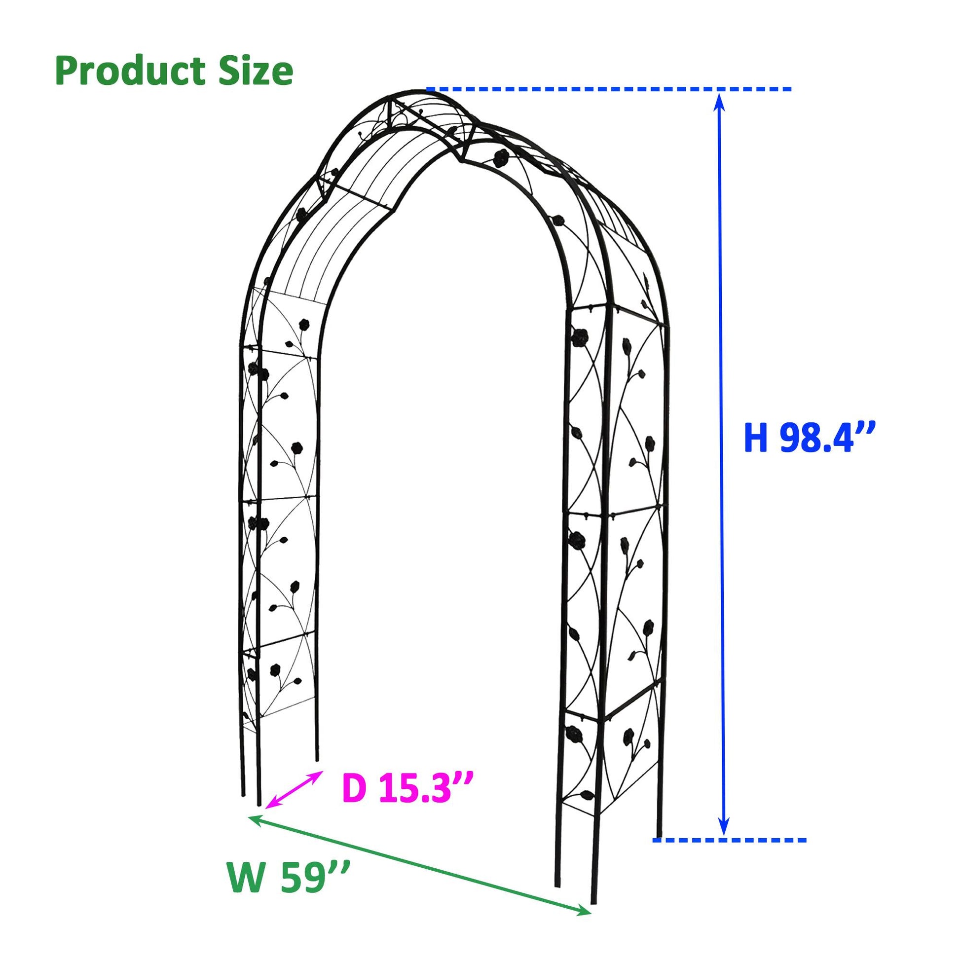 Elegant metal garden arch arbor trellis perfect for climbing plants and weddings