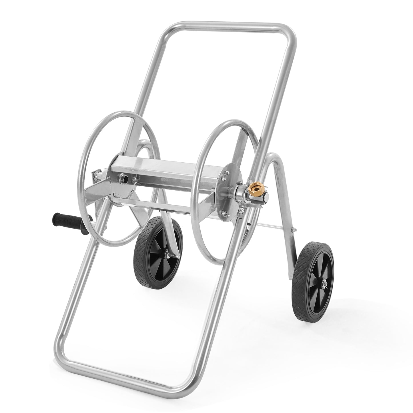 Garden hose reel cart with wheels for easy hose storage and mobility
