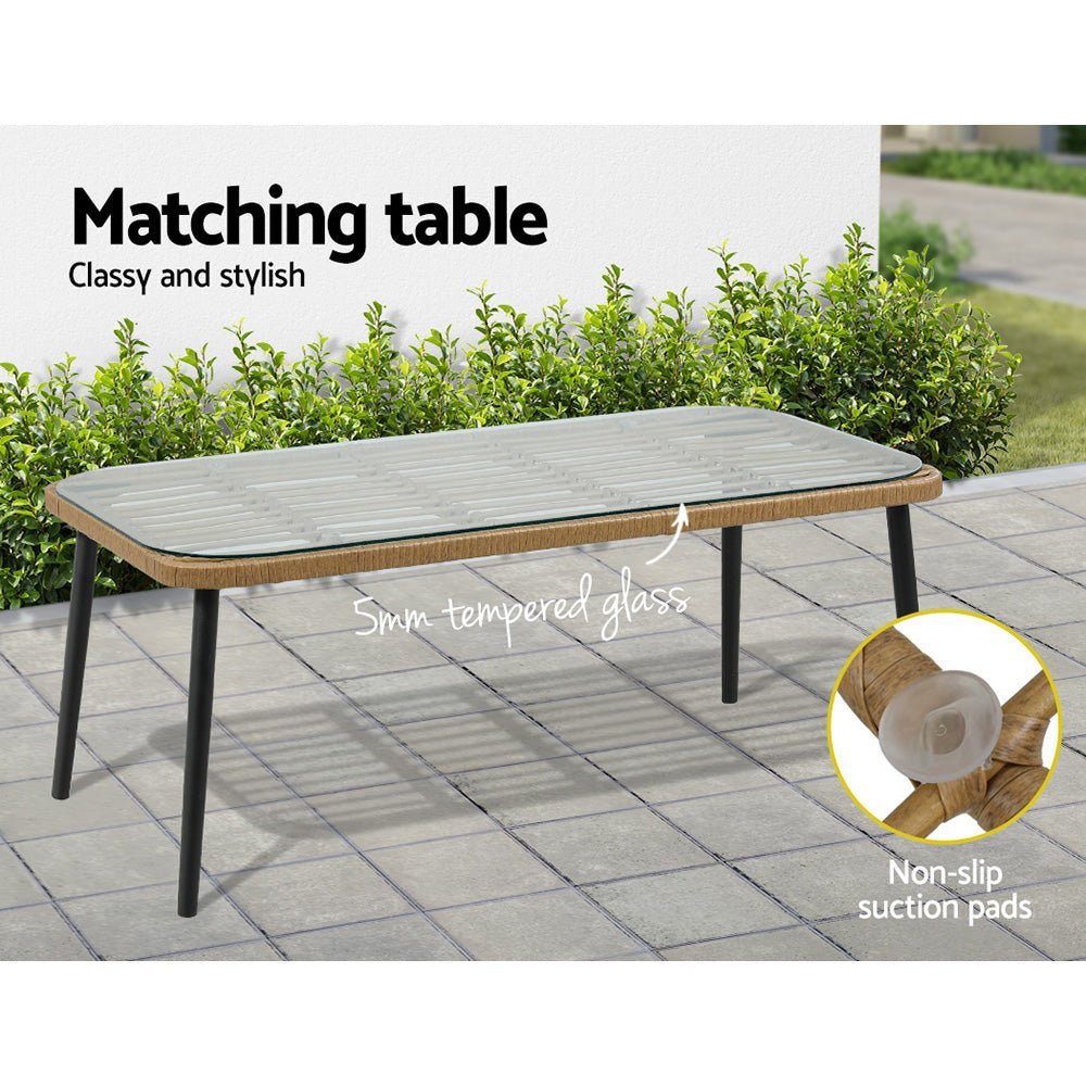 Outdoor Lounge Setting | Rattan 4-Piece Outdoor Sofa | Table Chairs | Gardeon | Oak