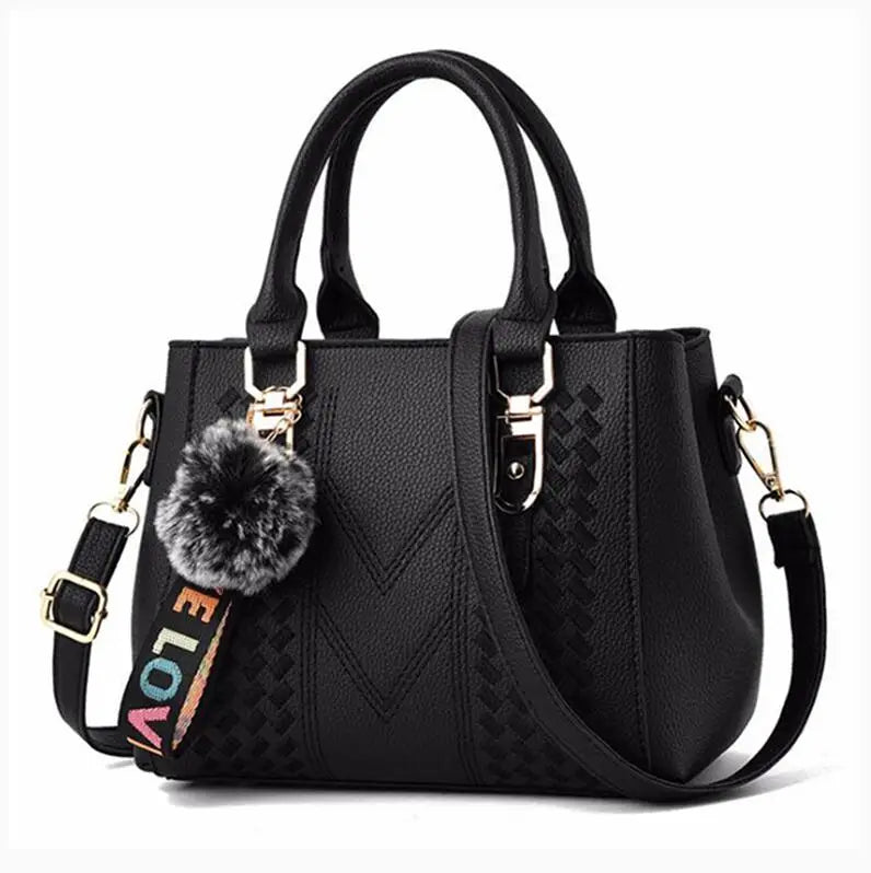 Hemasa Embroidery Messenger Bags Women Leather Handbag for Women Sac a Main Ladies hair ball Hand Bag