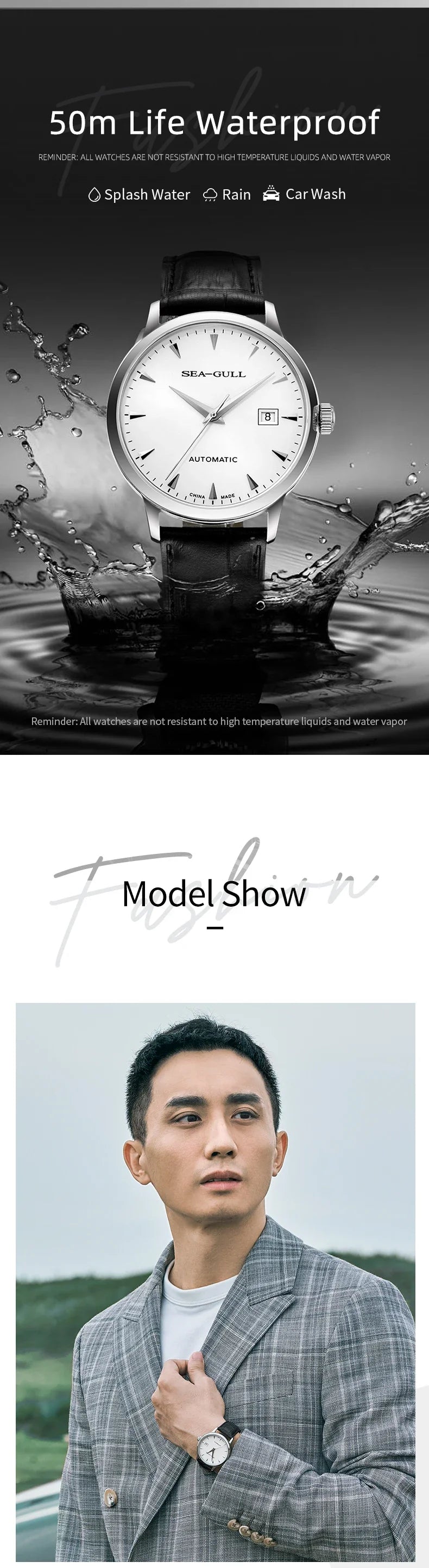 2023 Seagull Men's Mechanical Wristwatches Business Calendar Watch 50m Waterproof Leather Buckle Mens Watches  819.613