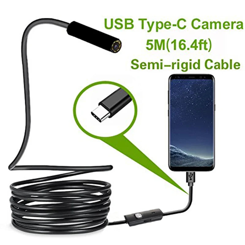 Type-C Android USB Endoscope Camera – 7.0mm Hard Cable Inspection Mini Camera for PC and Android Phones