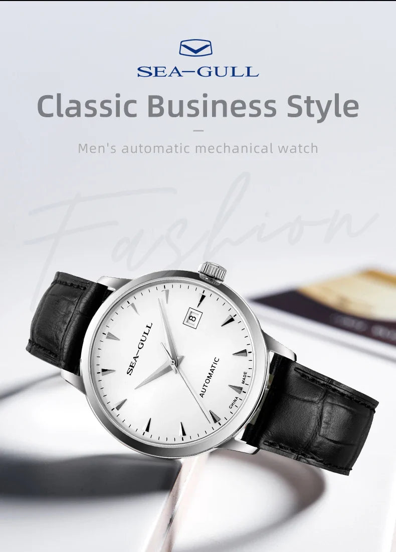 2023 Seagull Men's Mechanical Wristwatches Business Calendar Watch 50m Waterproof Leather Buckle Mens Watches  819.613