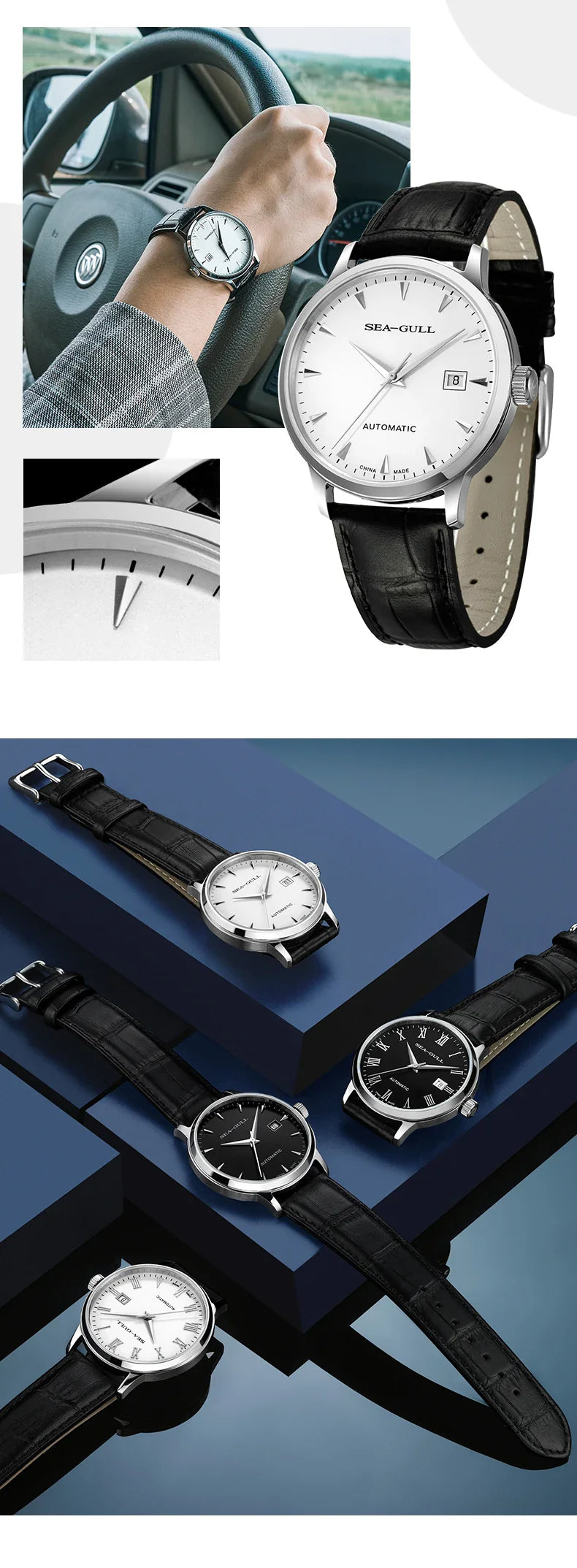 2023 Seagull Men's Mechanical Wristwatches Business Calendar Watch 50m Waterproof Leather Buckle Mens Watches  819.613