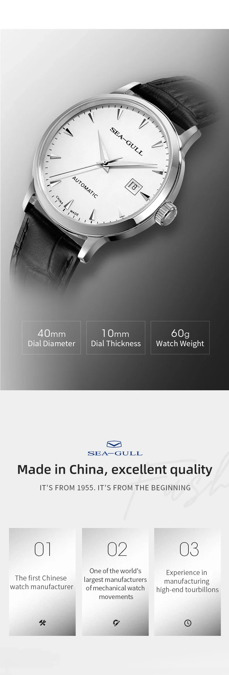 2023 Seagull Men's Mechanical Wristwatches Business Calendar Watch 50m Waterproof Leather Buckle Mens Watches  819.613