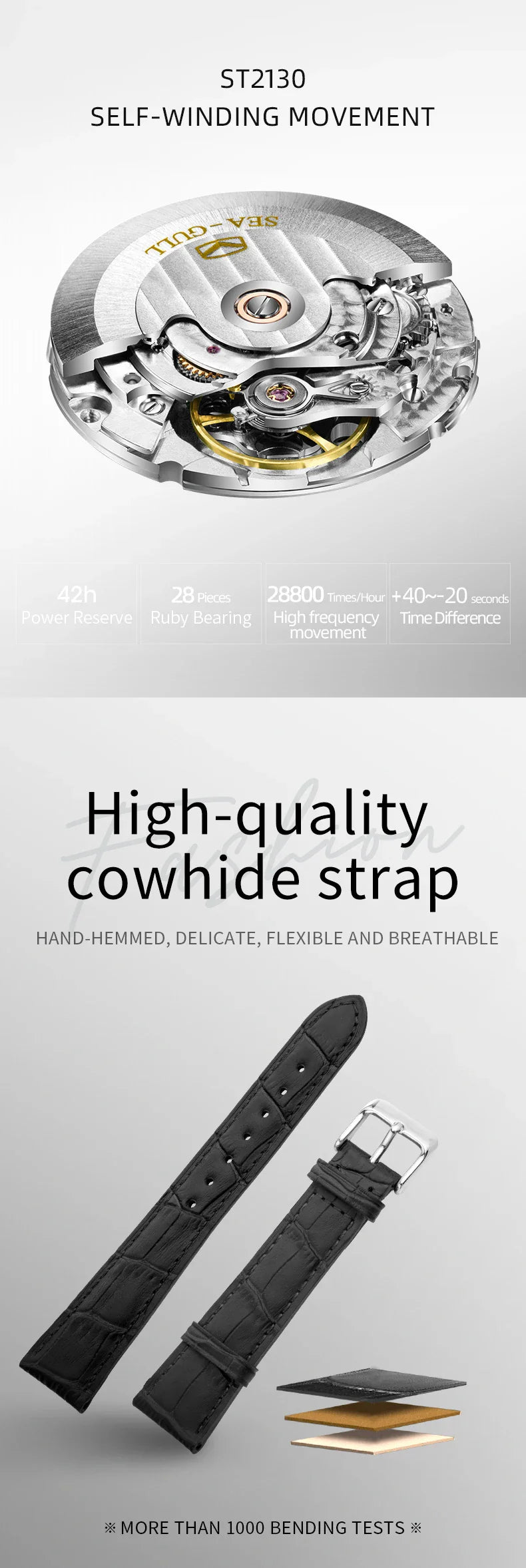 2023 Seagull Men's Mechanical Wristwatches Business Calendar Watch 50m Waterproof Leather Buckle Mens Watches  819.613