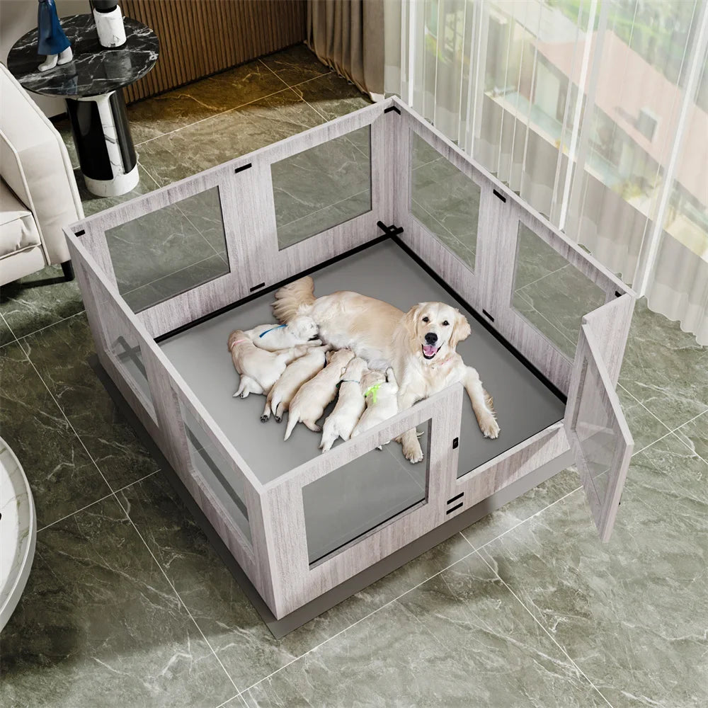 Heavy Duty Indoor Dog Playpen with Whelping Box for Puppies and Pets