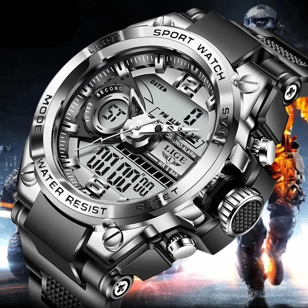 LIGE Men Military Watch showing durable design and tactical features