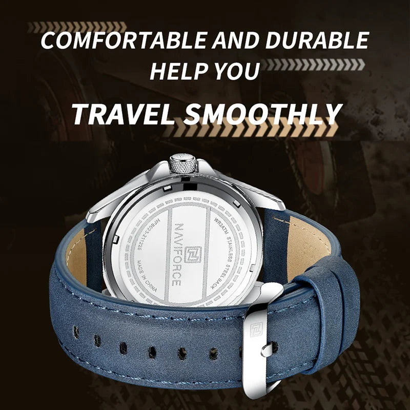 Mens quartz leather watch with classic analog dial and durable leather strap