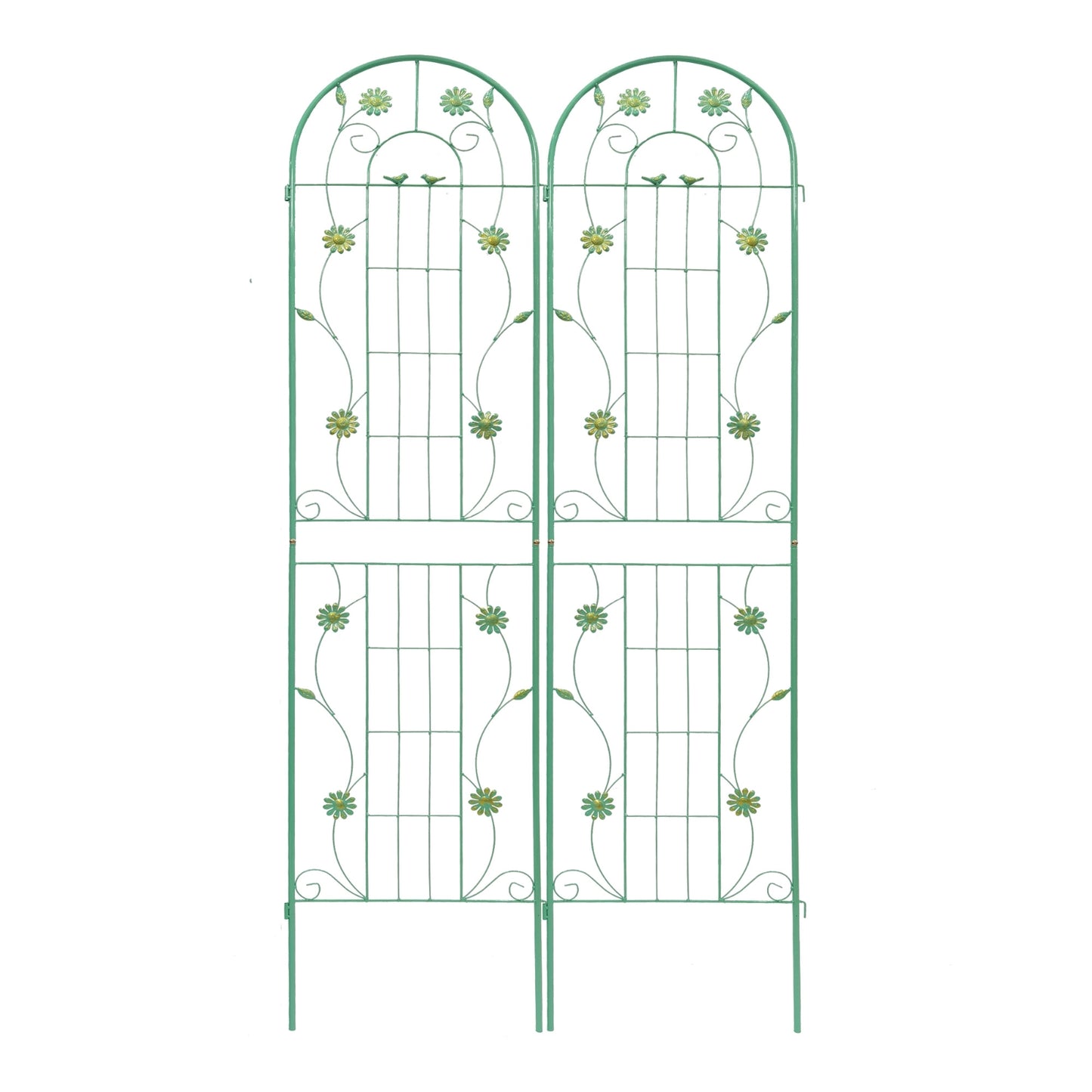 Metal garden trellis for climbing plants in outdoor garden setting