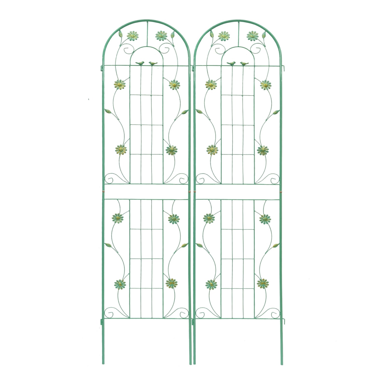 Metal garden trellis for climbing plants in outdoor garden setting