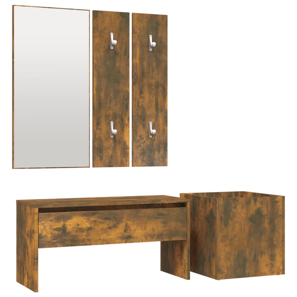 Modern hallway furniture smoked oak bench with storage and coat hooks