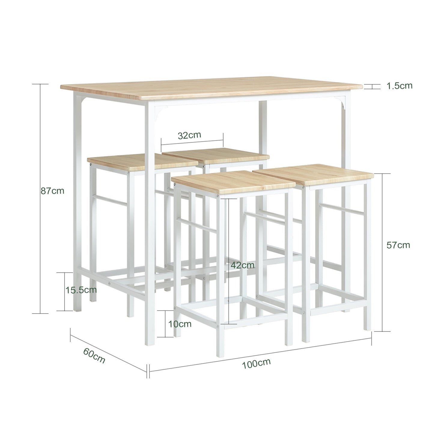 SoBuy OGT11-WN Bartafel Tafel met 4 krukken,Tuinset bartafelset 5-delige eettafel bistrotafel met 4 stoelen