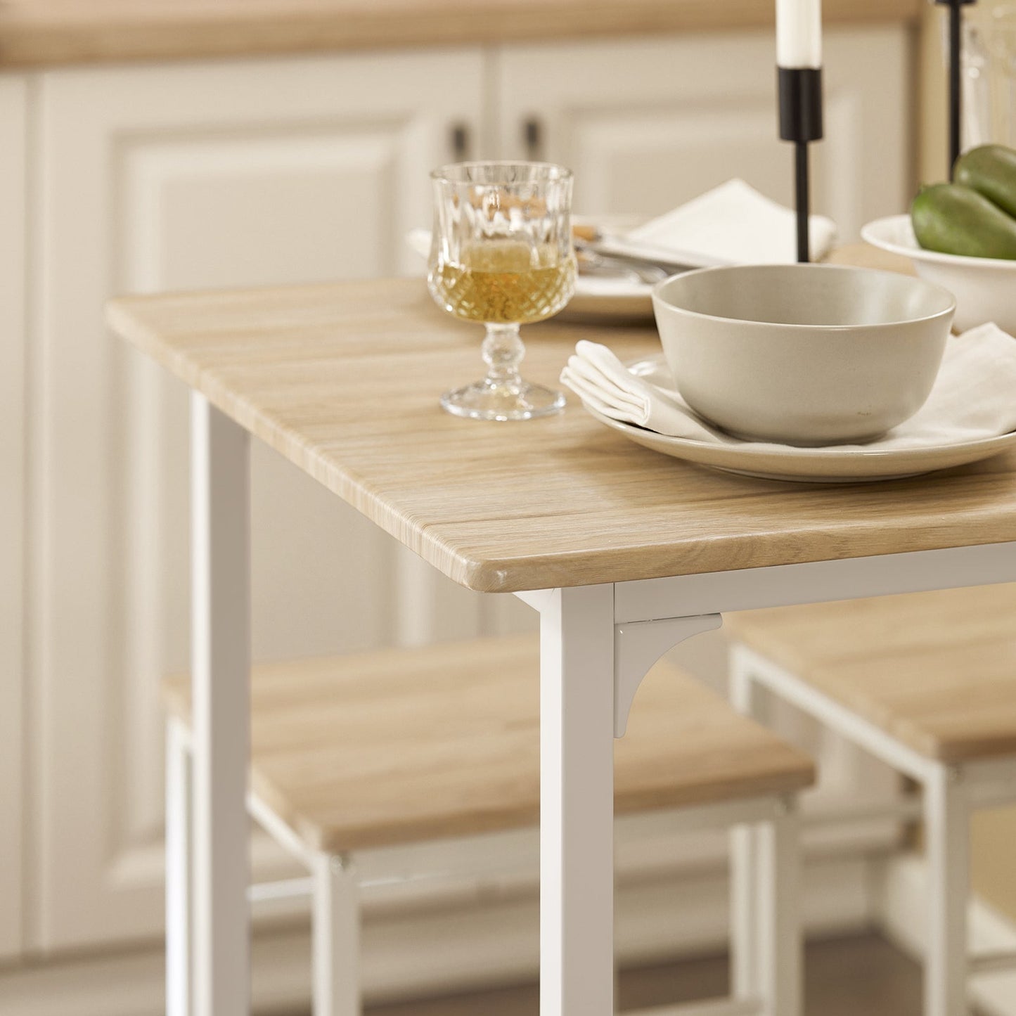 SoBuy OGT11-WN Bartafel Tafel met 4 krukken,Tuinset bartafelset 5-delige eettafel bistrotafel met 4 stoelen