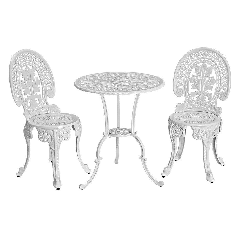 Outdoor Dining Setting for 2 | Bistro Set | Vintage Cast Aluminium | White