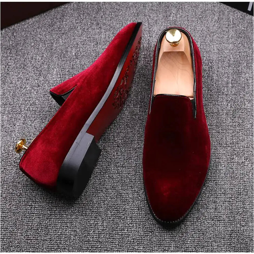 Red bottom suede loafers for men with luxury style and soft suede finish