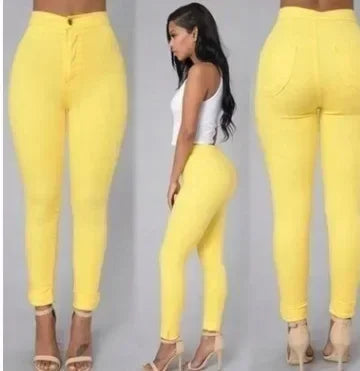 Solid Color Stretch Denim Jeans - Women's High-Waist Skinny Casual Pencil Pants