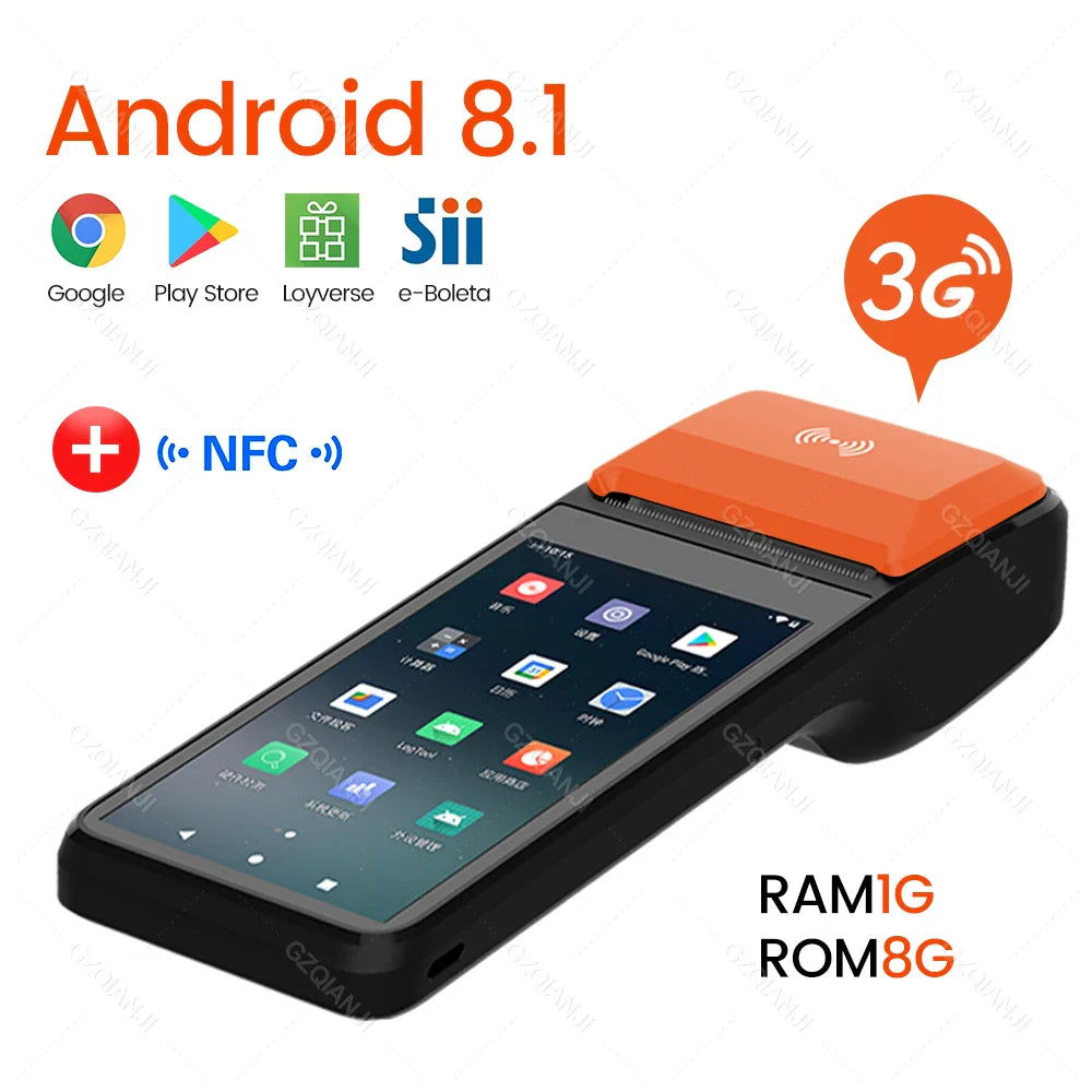 New 4G Wireless Wifi Handheld PDA Printers Android 8.1 13 POS Terminal Touch Screen Built-in 2D Barcode Scanner NFC Card Reader