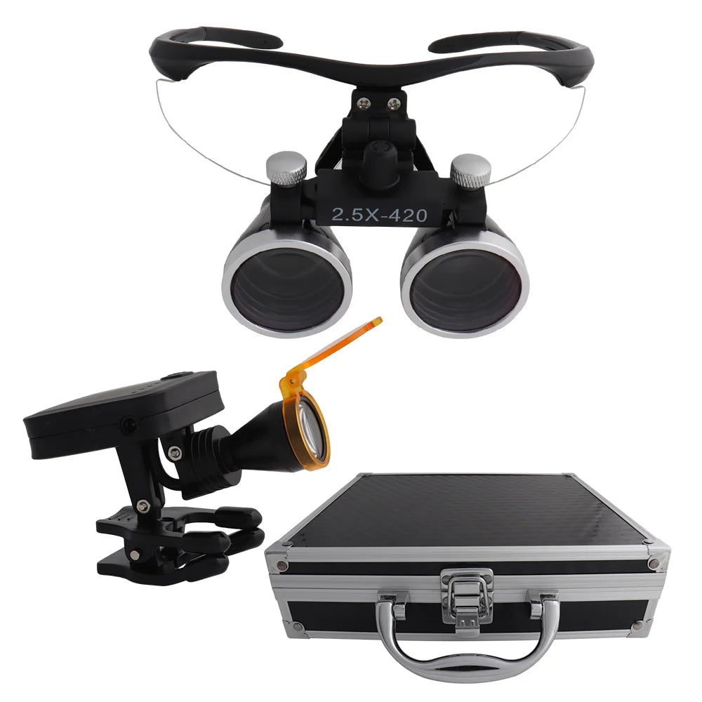 Dental Loupes Dental Magnifier Dental Lab Medical Loupes Magnification Binocular 2.5/3.5x420 Headlight Headlamp 5W Set Metal Box