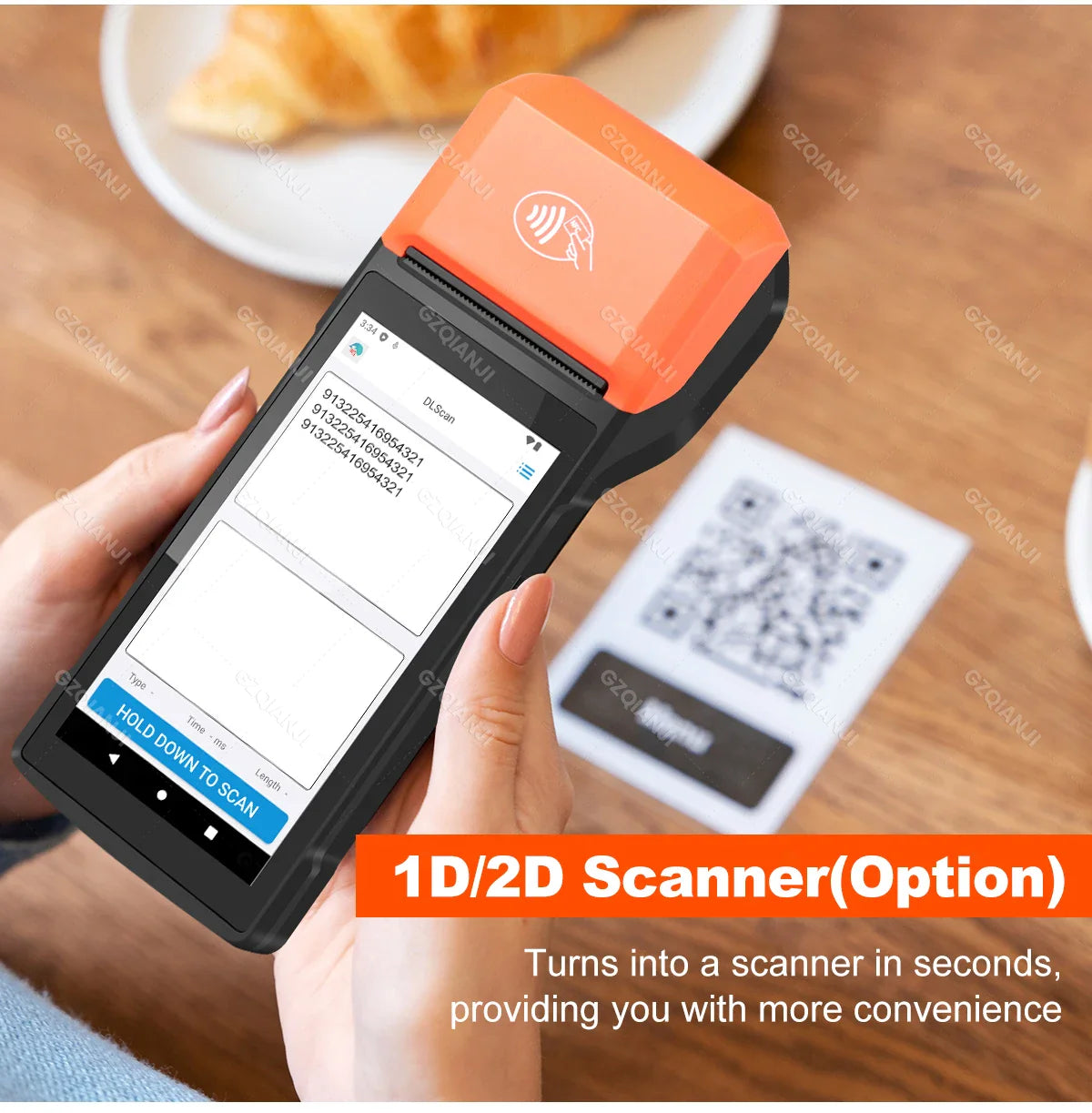 New 4G Wireless Wifi Handheld PDA Printers Android 8.1 13 POS Terminal Touch Screen Built-in 2D Barcode Scanner NFC Card Reader
