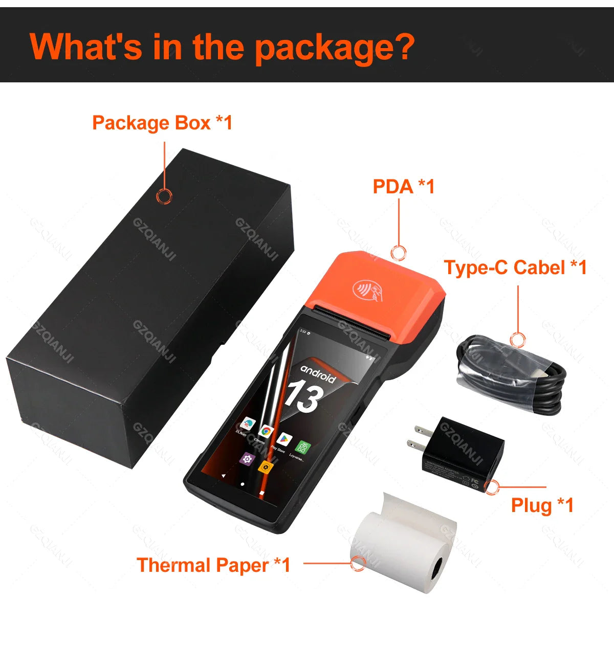 New 4G Wireless Wifi Handheld PDA Printers Android 8.1 13 POS Terminal Touch Screen Built-in 2D Barcode Scanner NFC Card Reader