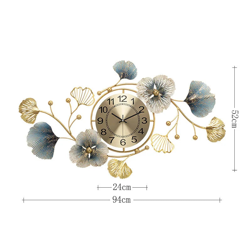Metal Wall Art Large Wall Clock Creative Metal Ginkgo Biloba Design