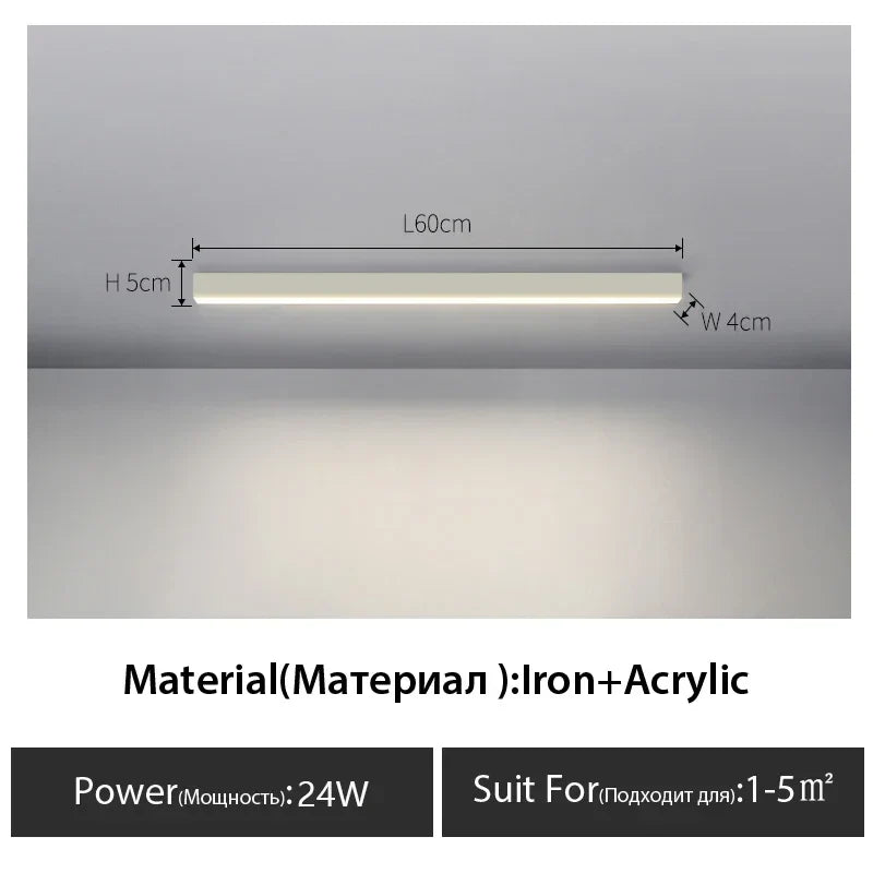 Contemporary Long Strip LED Ceiling Light Fixture for Balcony, Aisle, Bedroom, and Living Room Decor
