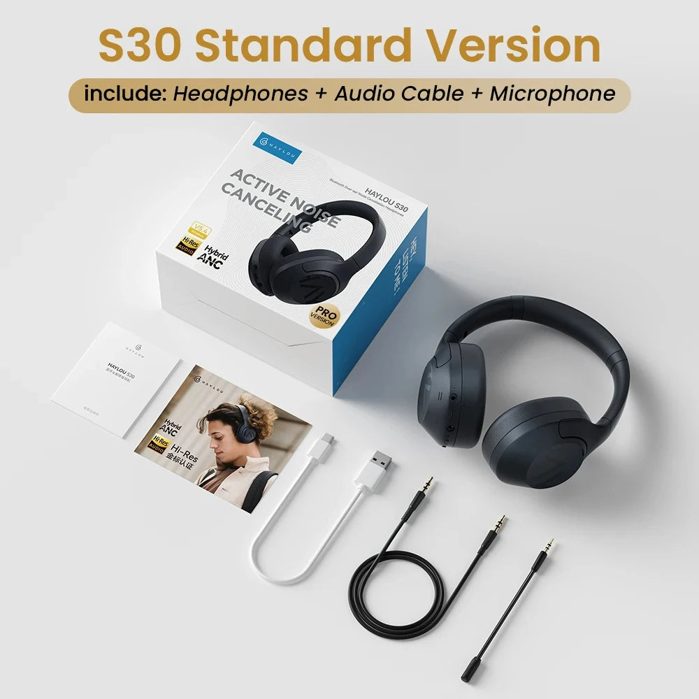HAYLOU S30 Wireless Bluetooth 5.4 Headphones with 43dB ANC, 40mm Drivers, 80H Playtime