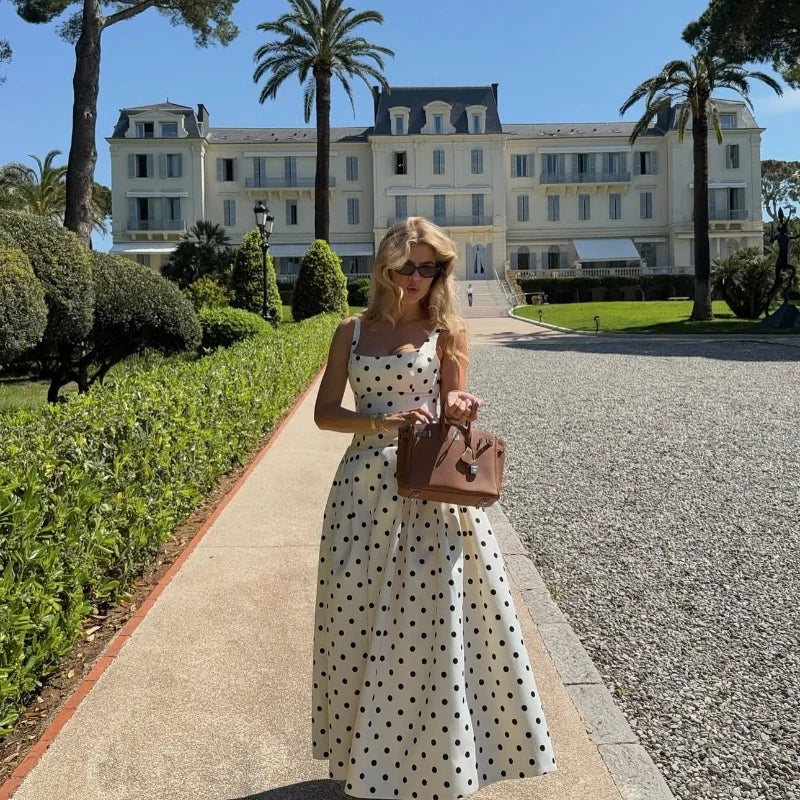 Polka Dot Summer Maxi Dress - Casual Retro Chic Style