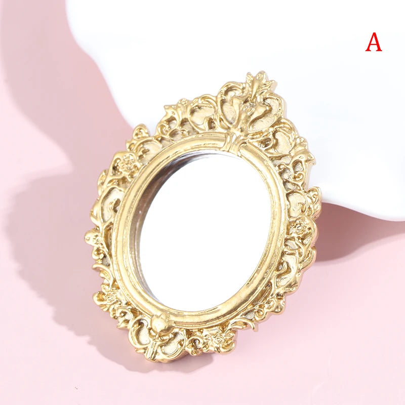 1pc 1/12 Dollhouse Miniature Frame Accessories Furniture Miniature Mirror Wall Room Mirror Mini Classical Doll House Mirrors
