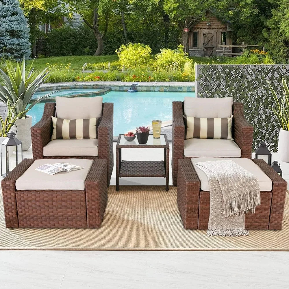 Outdoor Patio Furniture Set 7-Piece Wicker Conversation  Lounge Chairs with Ottoman & Loveseat