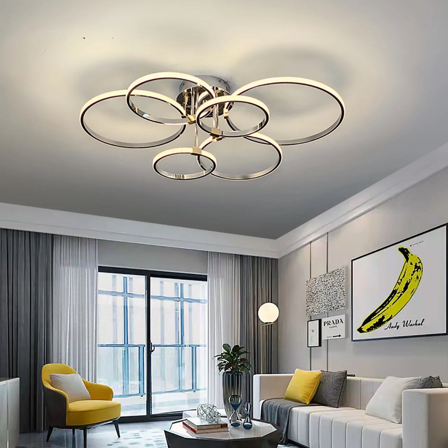 Sleek 4 6 Ring LED Chandelier for Living Room, Bedroom & Kitchen