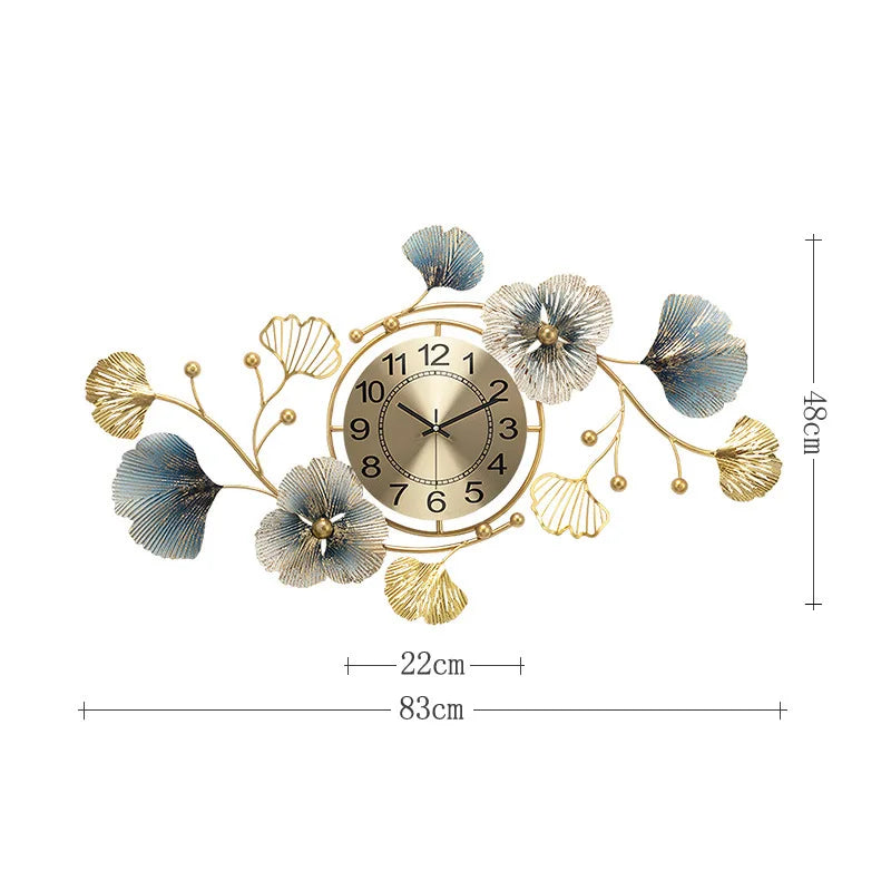 Metal Wall Art Large Wall Clock Creative Metal Ginkgo Biloba Design