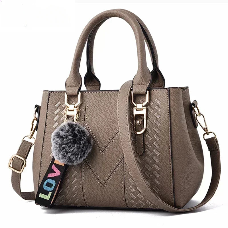 Hemasa Embroidery Messenger Bags Women Leather Handbag for Women Sac a Main Ladies hair ball Hand Bag