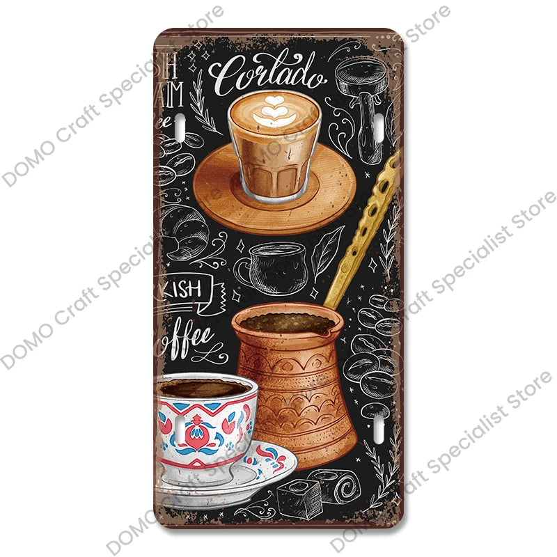 Coffee Licenses Plate Vintage Metal Tin Signs Retro Coffee Time Metal Plaques for Cafe Kitchen Living Room Home Wall Art Decor
