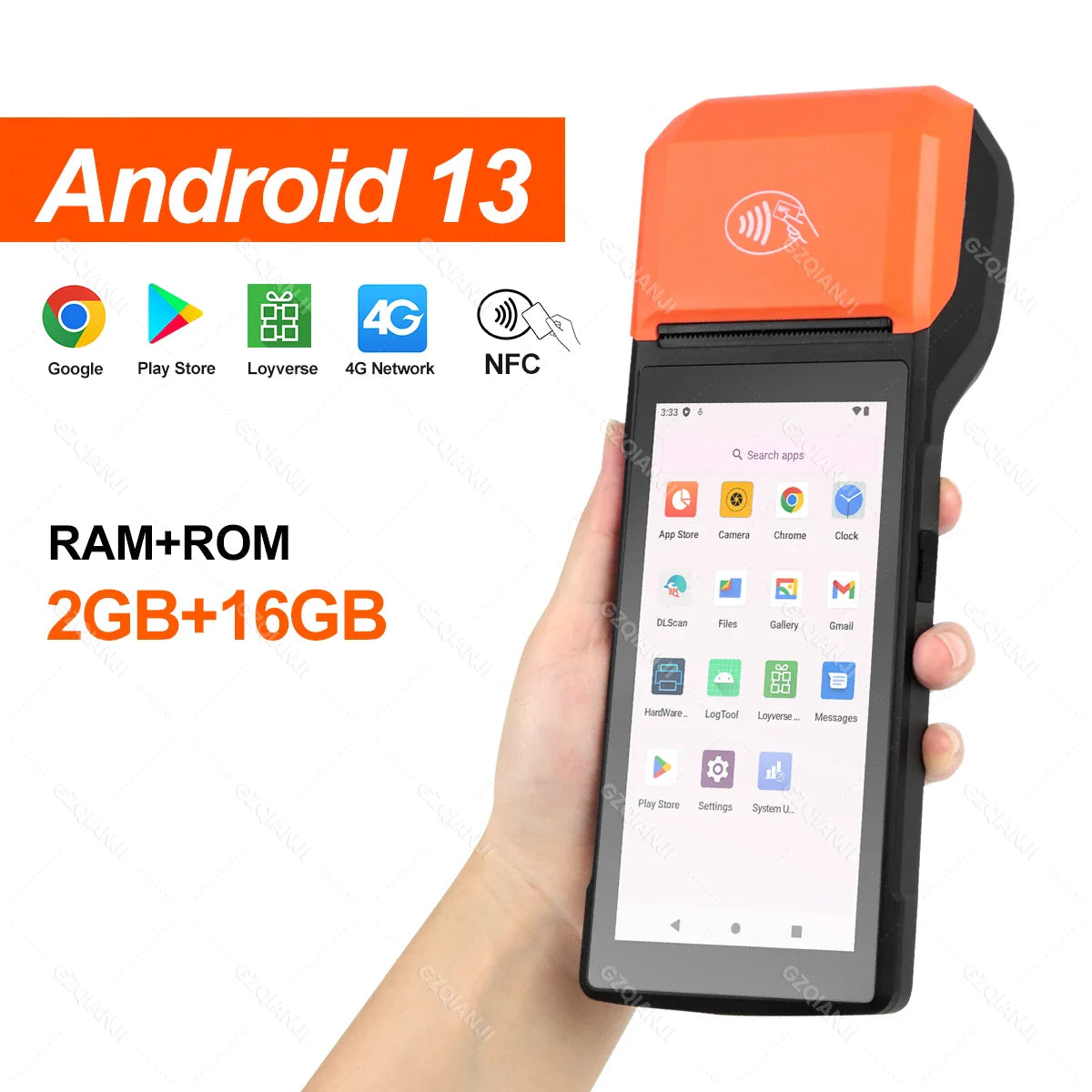 New 4G Wireless Wifi Handheld PDA Printers Android 8.1 13 POS Terminal Touch Screen Built-in 2D Barcode Scanner NFC Card Reader