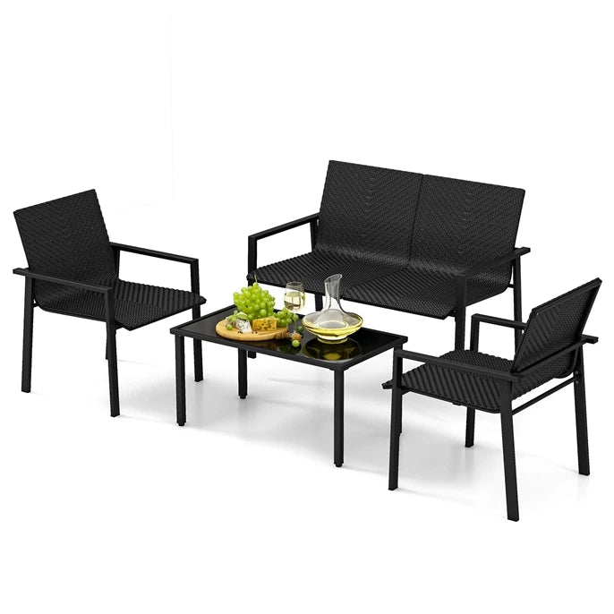 5 Person Metal and Acacia Wood Outdoor Patio Set