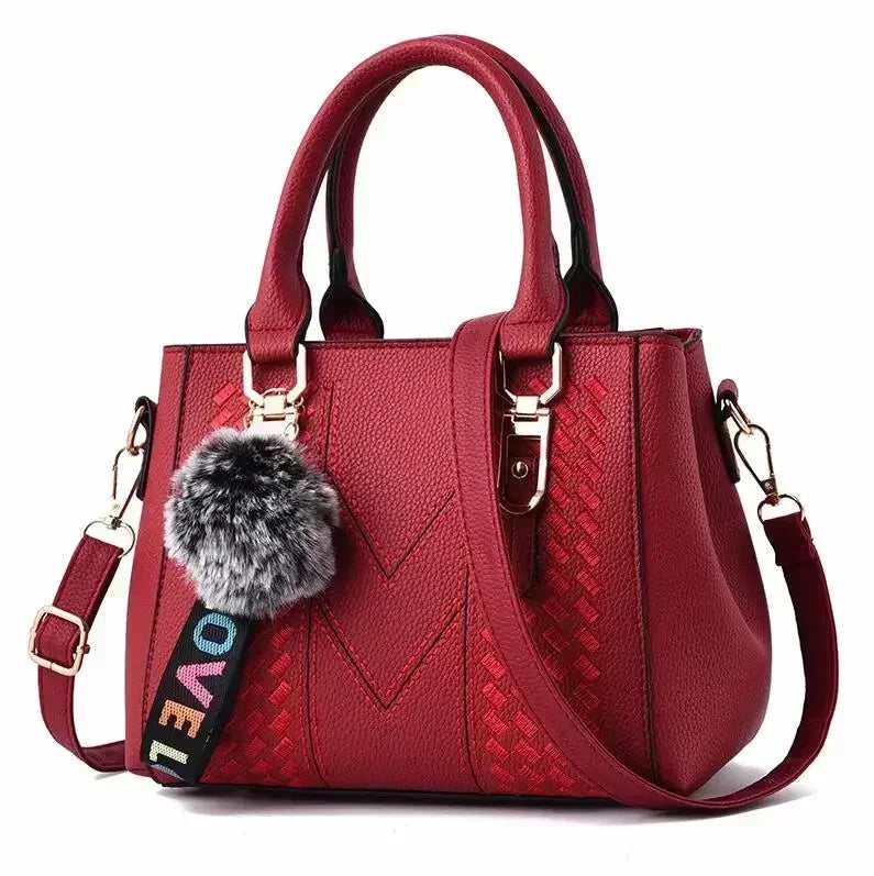 Hemasa Embroidery Messenger Bags Women Leather Handbag for Women Sac a Main Ladies hair ball Hand Bag