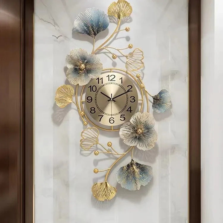 Metal Wall Art Large Wall Clock Creative Metal Ginkgo Biloba Design