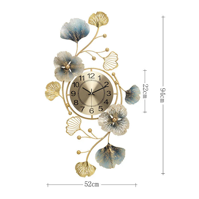 Metal Wall Art Large Wall Clock Creative Metal Ginkgo Biloba Design